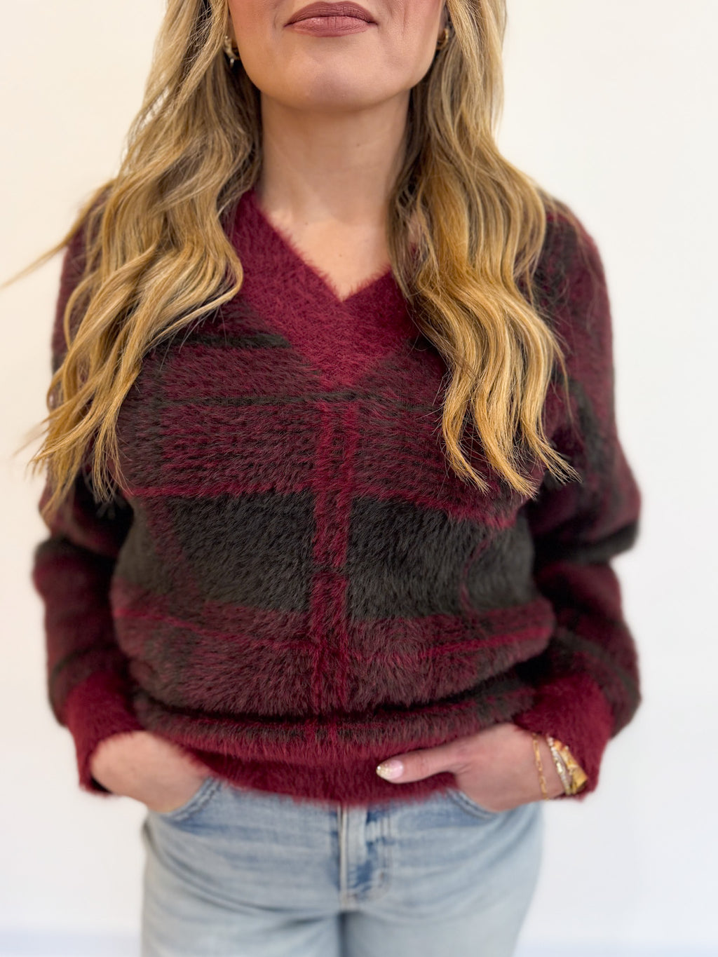 Liora V-Neck Plaid Sweater