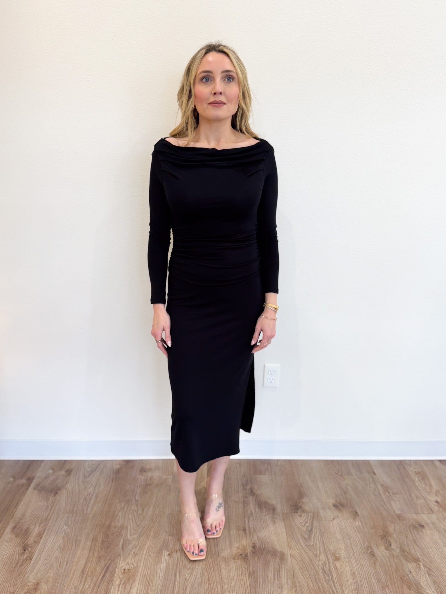 Seren Off Shoulder LS Maxi Dress in Black