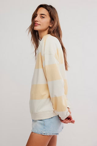 Classic Striped Oversized Crewneck in Apricot
