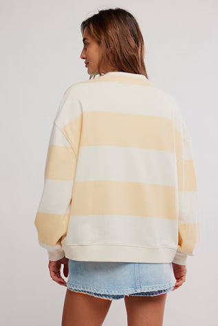 Classic Striped Oversized Crewneck in Apricot