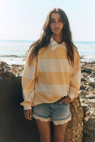 Classic Striped Oversized Crewneck in Apricot
