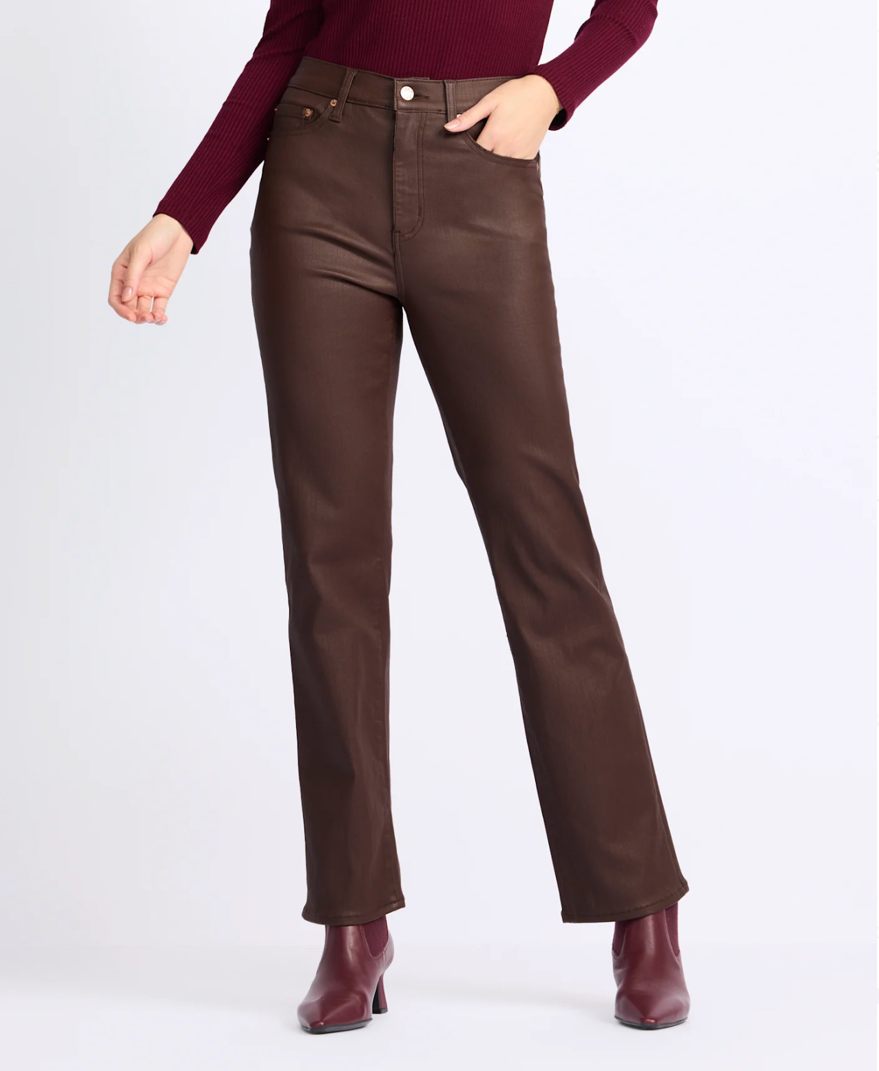 Emelia Vintage Straight Leather Pants in Espresso