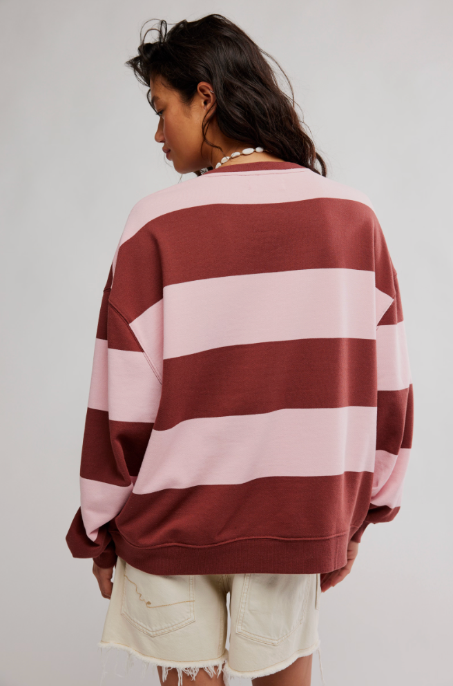 Classic Striped Oversized Crewneck in Strawberry