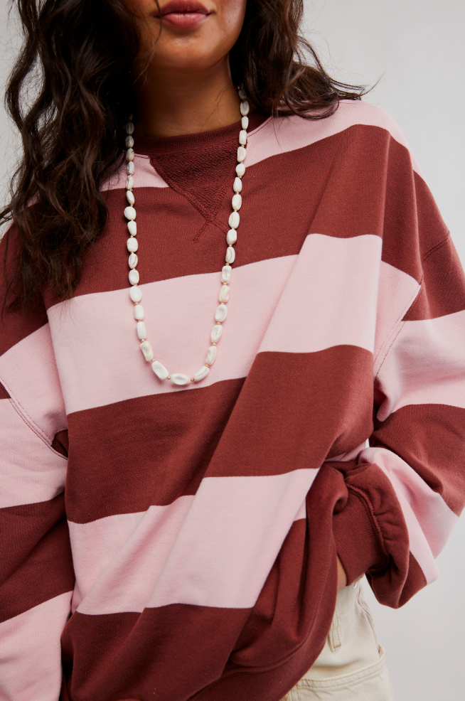 Classic Striped Oversized Crewneck in Strawberry