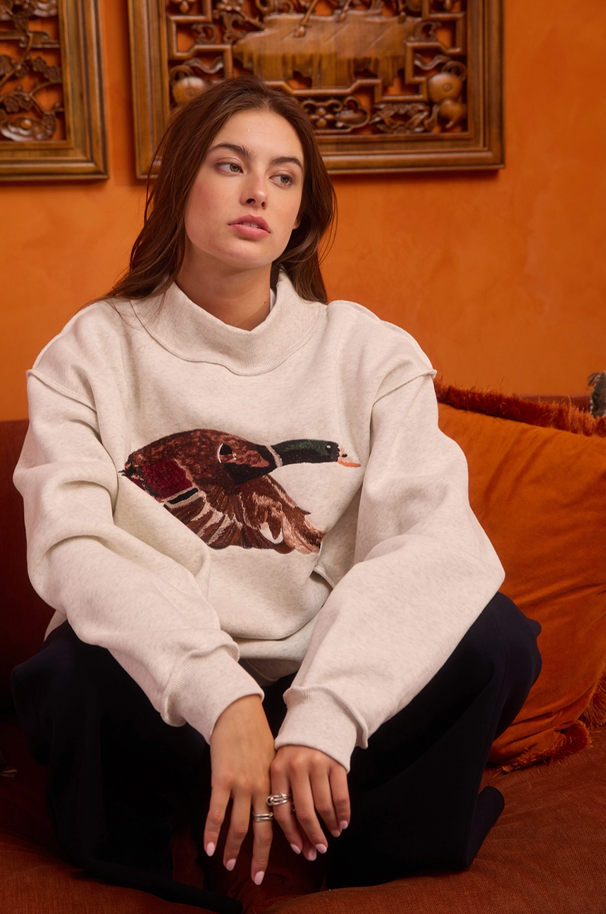 Aitana Mallard Embroidered Mockneck