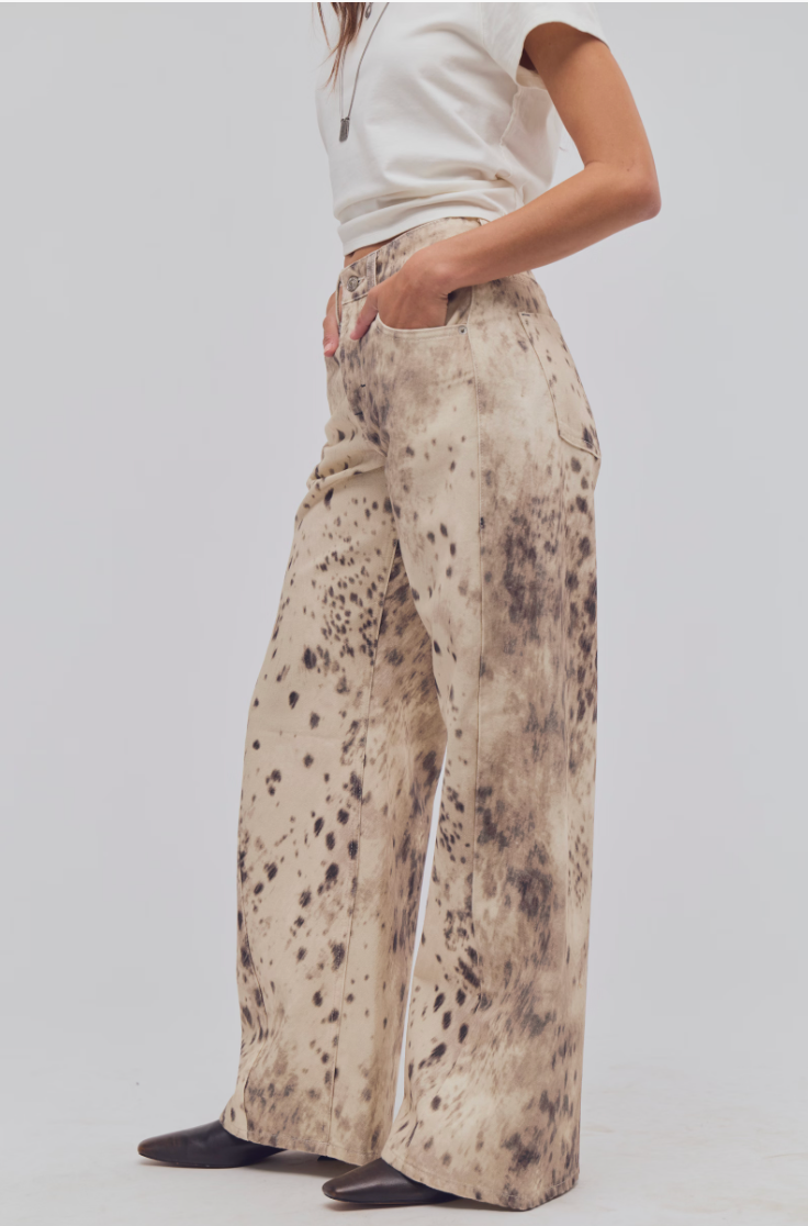 Alter Ego Wide Leg Jean - Snow Leopard