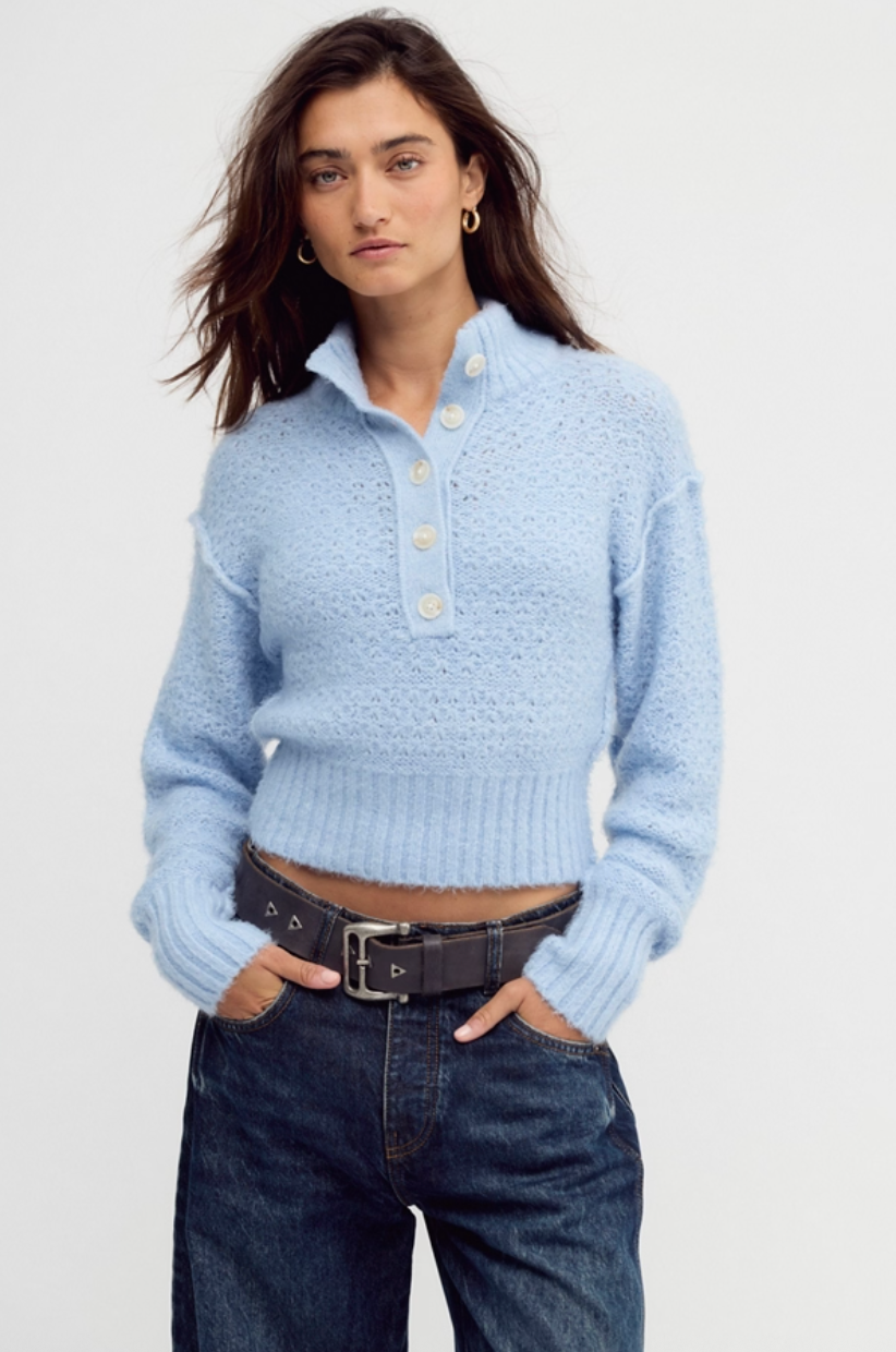 Tucked Henley Pullover - Blue Snowflake