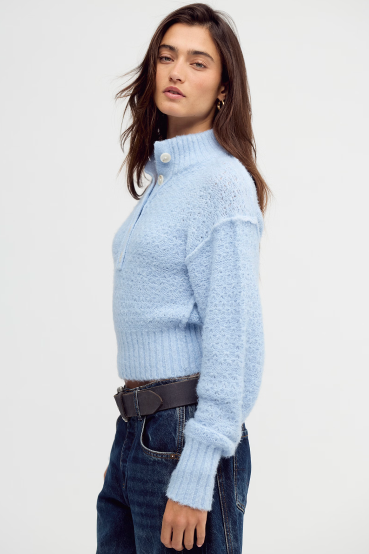 Tucked Henley Pullover - Blue Snowflake