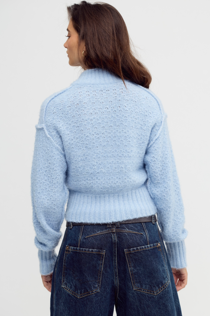 Tucked Henley Pullover - Blue Snowflake