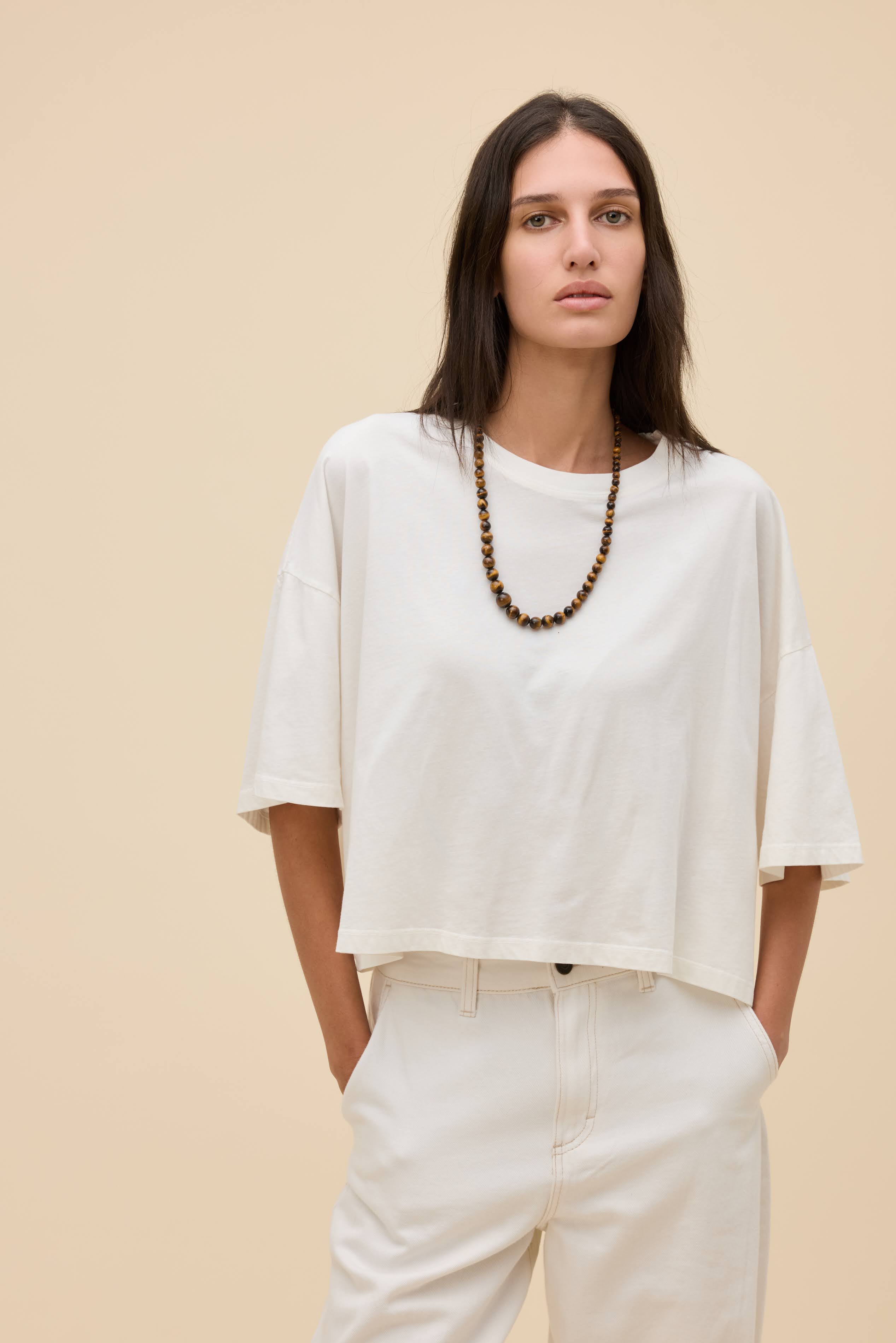 Olivia Cropped Tee in Vintage White