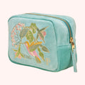 Velvet Hummingbird Embroidered Make Up Bag in Aqua
