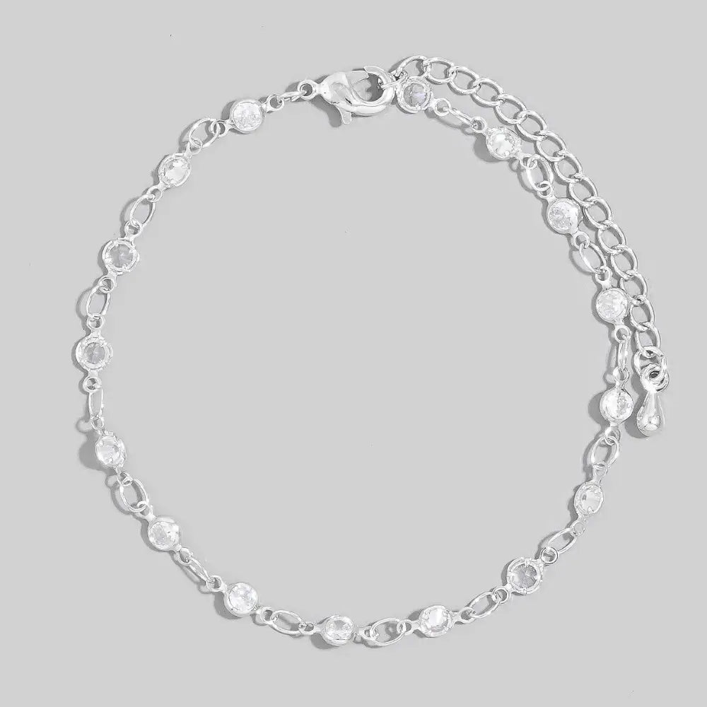 Edith Round CZ Bezel Station Bracelet in Silver