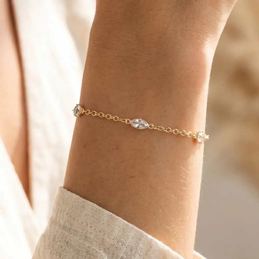 Jovielle CZ Bezel Station Bracelet in Gold