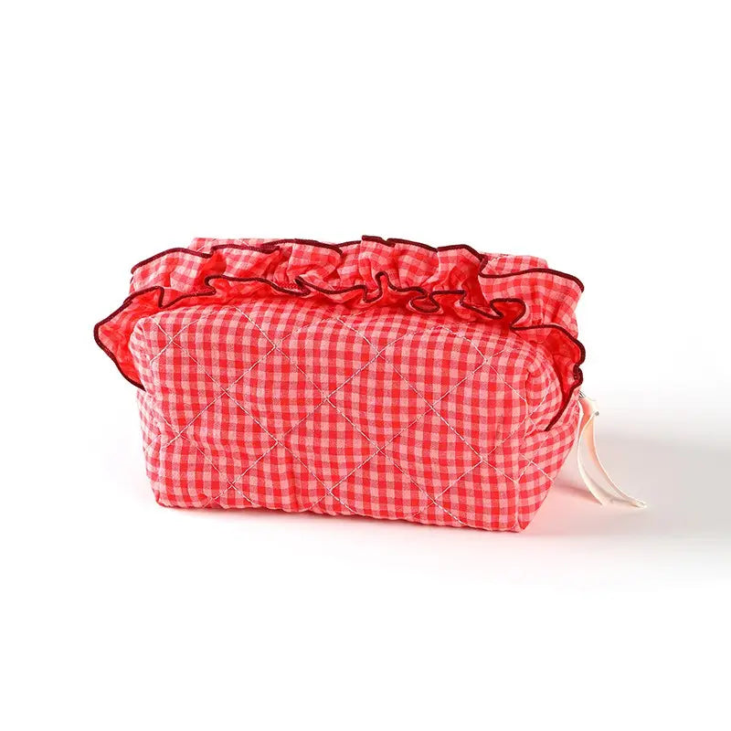 Emersyn Gingham Quilted Pouch in Red