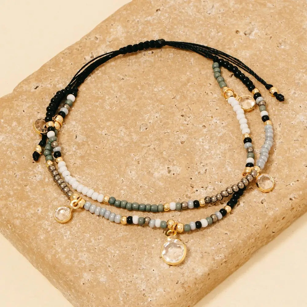 Zephyra Seed Bead Cord Bracelet in Black