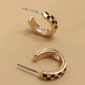 Maleah Mini Checker Huggie Earrings in Gold Black