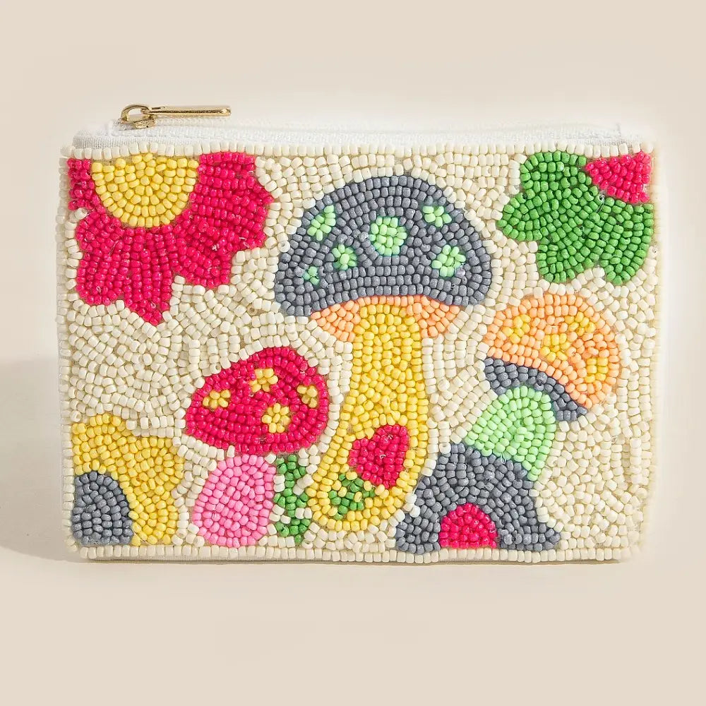 Darya Seed Bead Coin Purse in Mushroom