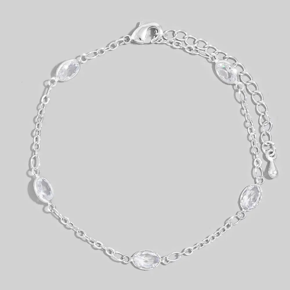 Jovielle CZ Bezel Station Bracelet in Silver