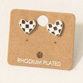 Alanna Checkered Heart Earrings in Silver