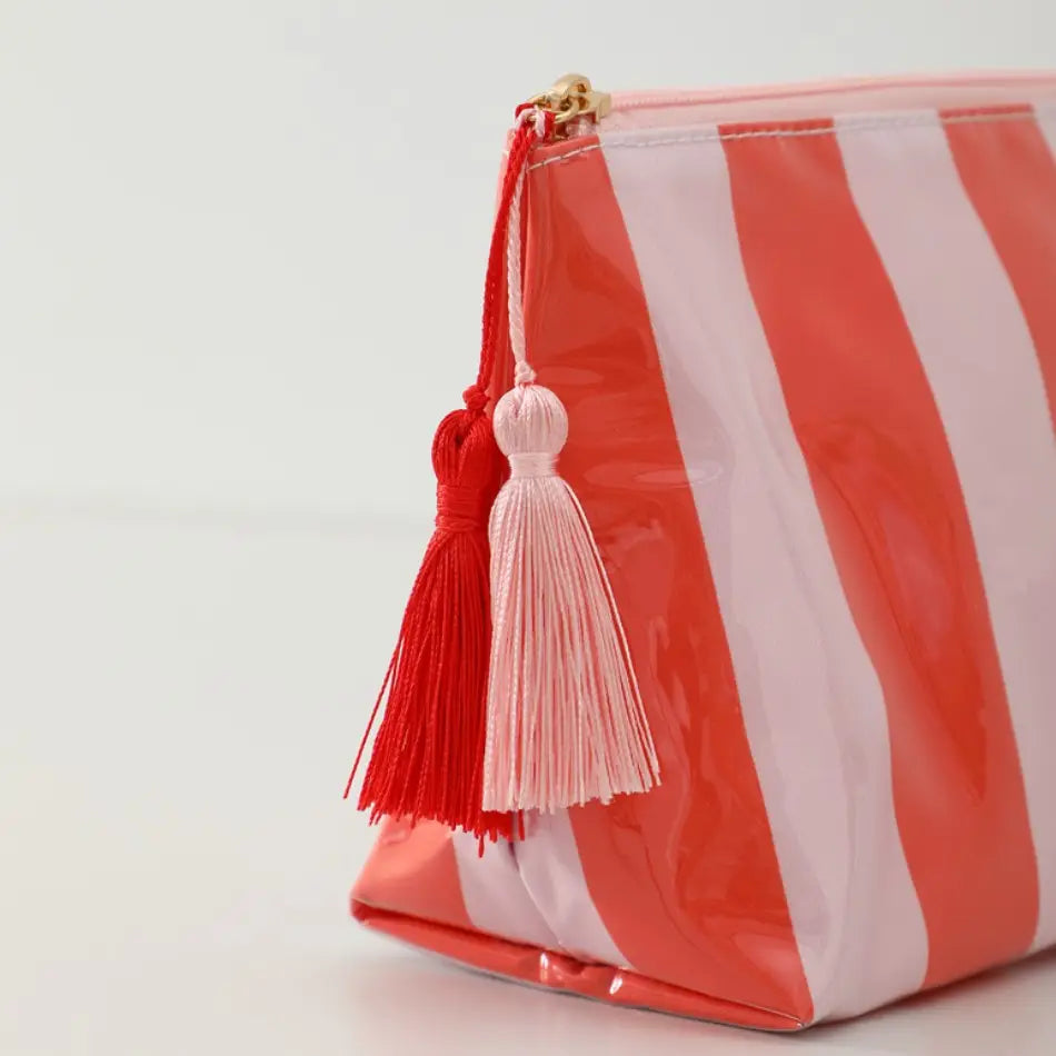 Amber Stripe Cosmetic Pouch- Pink + Red