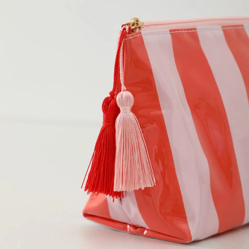 Amber Stripe Cosmetic Pouch- Pink + Red
