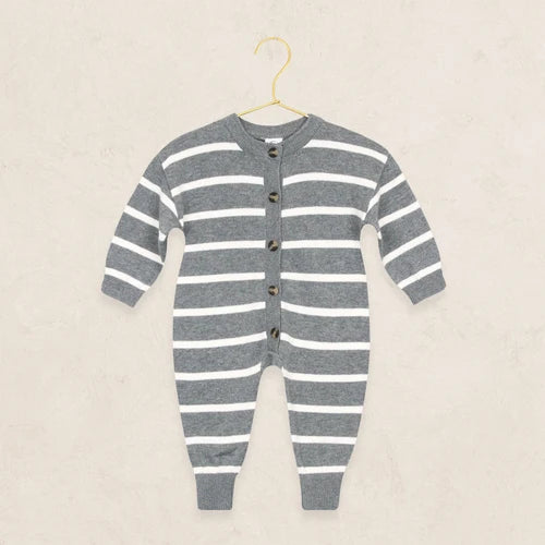 Knit Long Sleeve Onesie - Charcoal Stripe